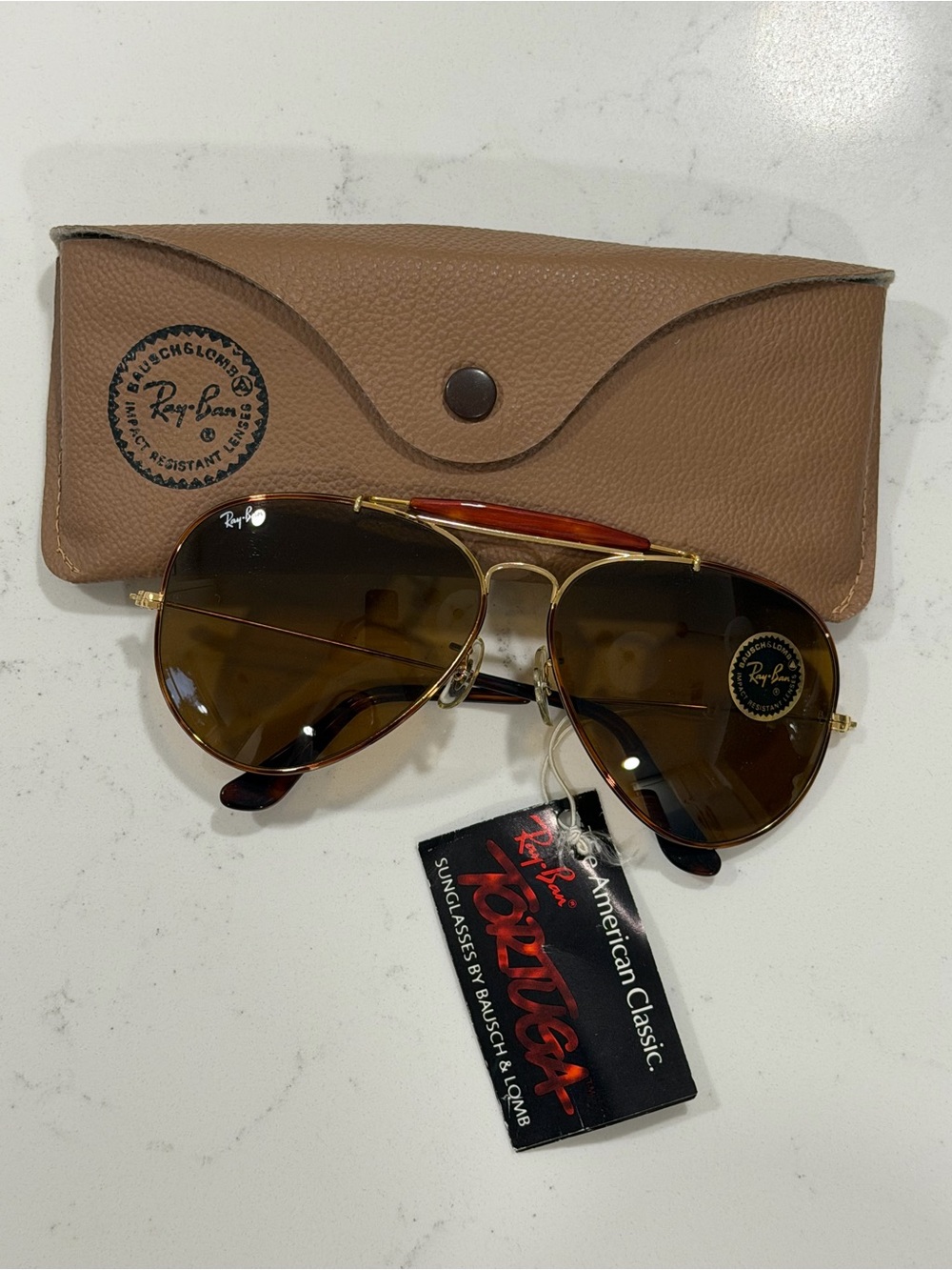 Vintage B&L Ray-Ban Tortuga Outdoorsman Aviator Sunglasses w/ Tags & Case